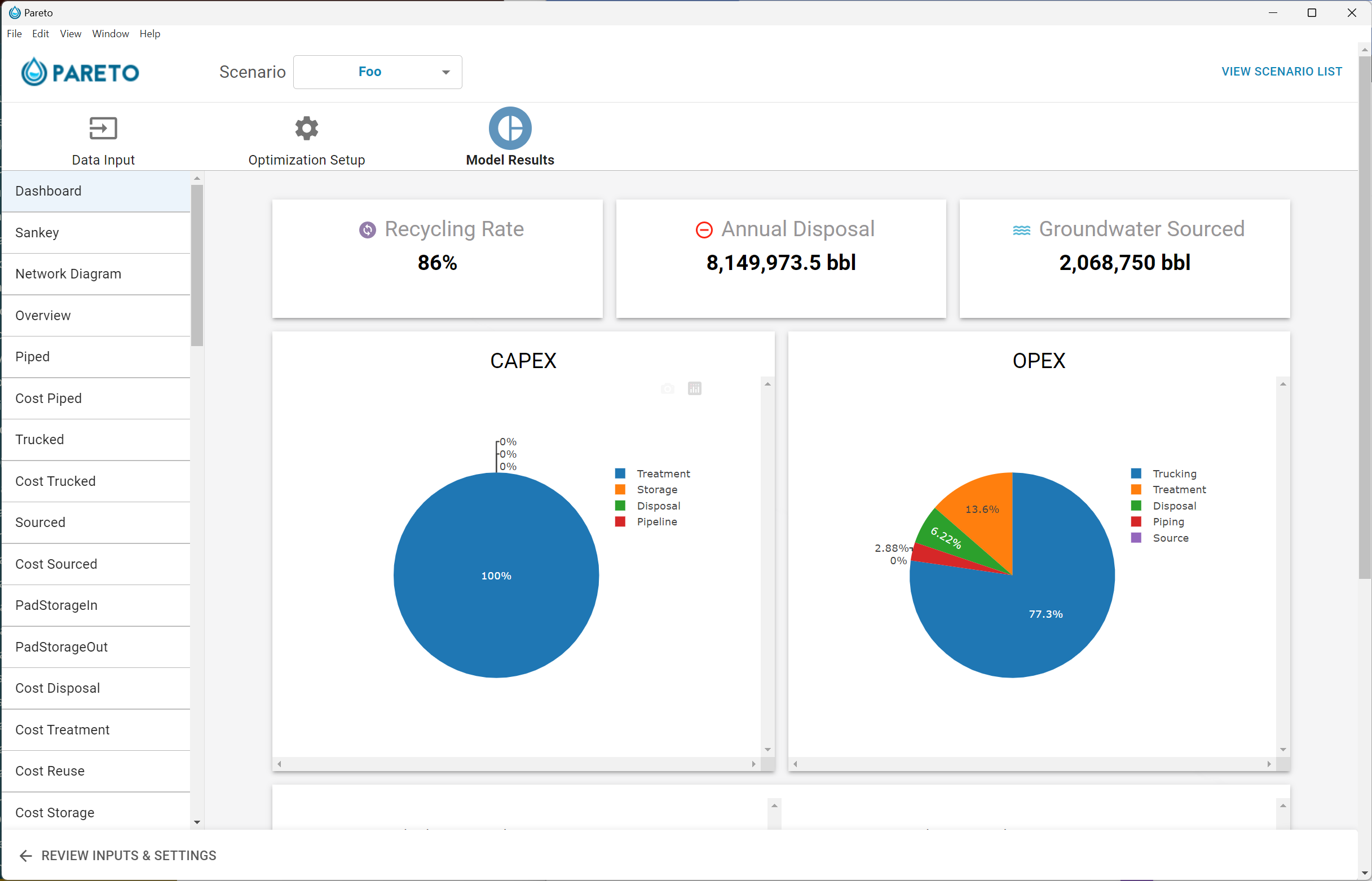 Screenshot of PARETO graphical user interface